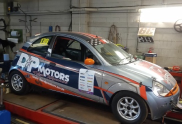 Image of a racing car on ramps